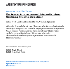 Termineintrag beim Architektenforum Zürich